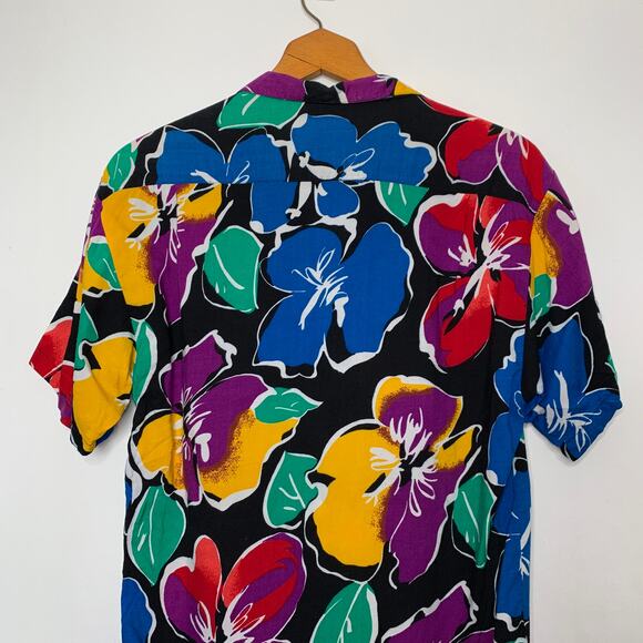 Vintage 80s Top of the Town tropical Hawaiian floral print button up shirt SZ S - Picture 5 of 7